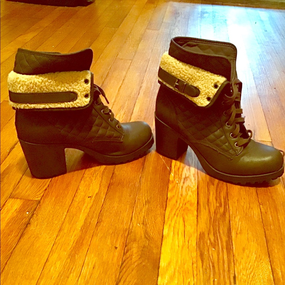Brown Leather Booties with Faux Fur Detail